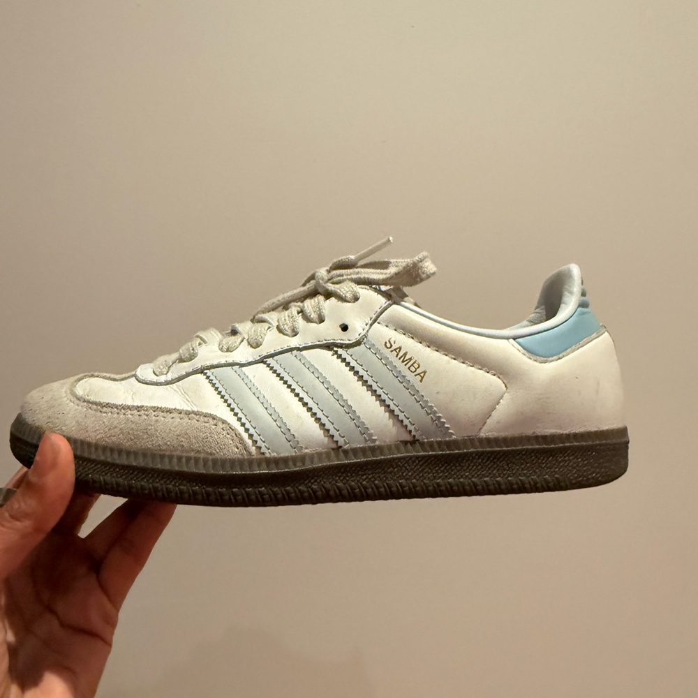 Adidas Samba White & Light Blue Leather Sneakers